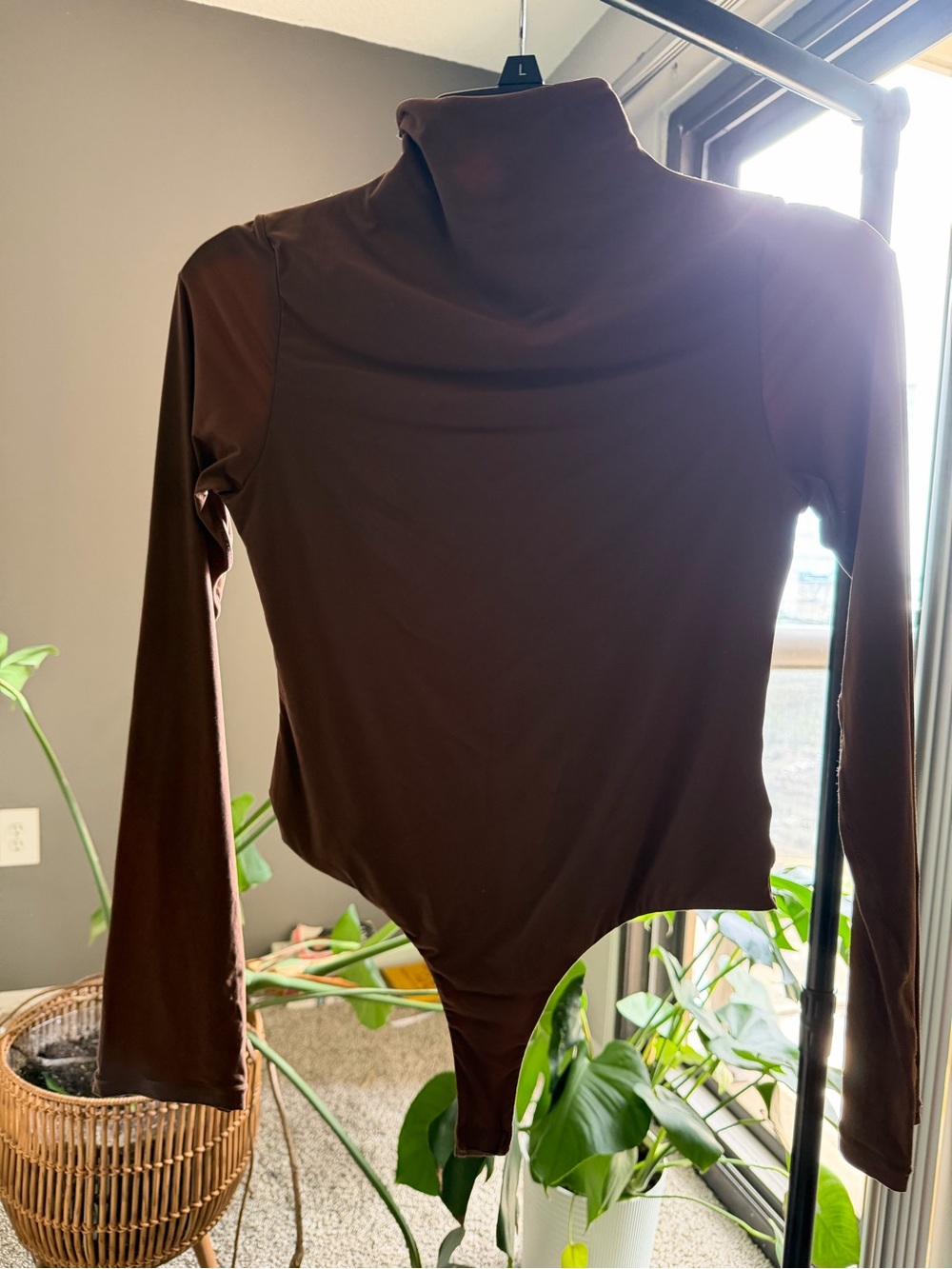 SWANK Brown Long-Sleeve Turtleneck Bodysuit